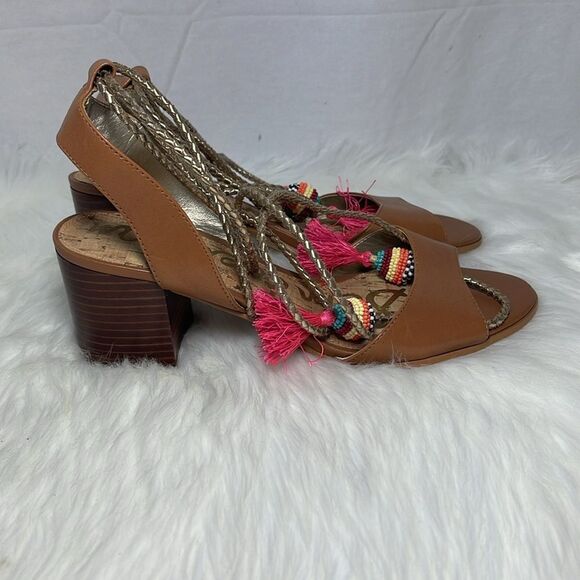 Sam Edelman Shani Tan Leather Lace Up Heels Sz 8 - Picture 5 of 7